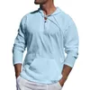 Camisas casuais masculinas masculino de linho de algodão de topo-algodão com capuz de cor com capuz de cor de capuz
