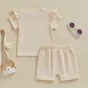 Kleidungssets Kmbangi Kleinkind Baby Mädchen Sommer-Outfit Schmetterlingsbrief Druck Rüste Kurzarm Crew Neck T-Shirts Shorts 2pcs Set