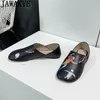 Casual Shoes Real Leather Graffiti Flat For Woman Luxury Famous Fashion Brand Nude Black Round Toe Mules