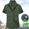 Camisas casuais masculinas Mens de verão de manga curta bolsos de camisa externa de blusa rápida Montanhista Pesca de pesca de trabalho Militar de trabalho Big Size 24416