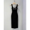 Lyxvarumärke MIU Black Dress Designer Camisole Dress Sweet Mini Kjol Sexig ärmlös Vest Summer Y2K Sticked Tank Top