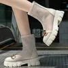 Sandalet örgü kadın serin botlar platform flats ayakkabı zinciri yaz 2024 tasarımcı markası yürüyüş fermuarlı femme zapatos