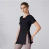 Short Sleeve Lu Align Women Workout Gym Long Shirts Side Drawstring Split Sports Top Female Fiess Yoga Wear Lemon Gym Running Workout