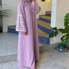 Ethnische Kleidung Frauen Leinen Stickerei Offen Kimono Abaya Dubai Luxus 2024 Islam Muslim Kaftan bescheidenes Kleid Kebaya Maxi Robe Femme Musulmane