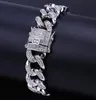 Bracelet de liaison cubaine hommes zircon Curb Hip Hop bijoux or argent épais épais cuivre lourd glacés Bracelets de chaîne CZ 8quot Miami Fashi3683768