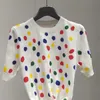 女性のTシャツデザイナーLvjia Mallの同じスタイルの女性用半袖トップ24春/夏の新しい丸い首のポルカドットプリントウールセーターK1T7