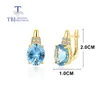 Dangle Ohrringe 11CT Topaz Ohrring 925 Sterling Silber Natürlicher Himmel Blau Konkave Shining Cut Classic Design Fine Schmuck für Frauen Geschenk