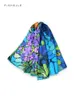 Bluish Violet Flower Birds Oljemålning Scarves Women 100% Natural Silk Twill 90*90 Square Scarf Ladies Bandana Luxury Hijab 240415