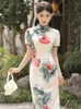 Etnik Giyim Çin Geleneksel Cheongsam Kadın Kızlar Parti Düğün Moda Vintage Çiçek Baskı Saten Qipao Elbise