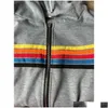 Kvinnor Tvådelar Pants Designer Hoodie Overdimensionerad Rainbow Stripe Lång ärm Sweatshirt blixtlås Pocket Coat Drop Delivery Apparel C OT7ZD