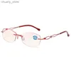 Occhiali da sole Fashion senza cornice di occhiali quadrati per uomo femminile Anti blu light Computer occhiali Far Sight Presbyopia Reader occhiali Y240416