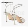 Sandals Women Foot Chain Rhinestone Square Head Fish Mouth Stiletto Super High Heel Fashion Catwalk Large Size For