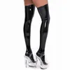 Sexiga strumpor xxxl plus size underkläder metallisk glänsande pu läder lår höga strumpor kvinnor sexig pole dance club party hosiery pvc latex medias 240416