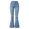 Jeans da donna pantaloni elasticizzanti pantaloni alti pantaloni in vita buca elastica gamba larga larga