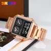 Wristwatches SKMEI Genuine Men's Electronic Watch Square Countdown Mary Gold Stainless Steel Strap 4 Time Timer Alarm Clock EL Luminous 2204