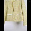 Giacche da donna Donne giacca gialla a maniche lunghe in tweed giallo corea primavera sciolta