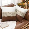 Pillow Tassel Patchwork Leather Sofa Home Bohemia Style Decorative Pillows Cover For Living Room Pillowcase