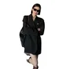 Women loose medium long cool fashion rhinestone logo pin blazers desinger suits SMLXL