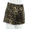 Shorts femininos femininos com estampa de leopardo na cintura alta com bolsos laterais Slim Fit acima do comprimento do joelho para namoro