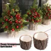 Vases Christmas Bark Barrel Succulent Plants Flower Vase Packaging Pot Dried Box Xmas Decor Vintage Candle Holder