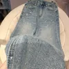 Jeans pour femmes larges à la mode 2024 Spring High Taist Sincming Star Heavy Work Rhingestone Drop-Down Mop Pantal