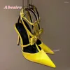 Сандалии острые носки металлические узел Stiletto на каблуках Slingback Женские T-ремешки черная твердая атласная туфли для взлетно-посадочной полосы роскошные сексуальные