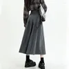 Scherma Skirts Women Style Women Style Women 2024 Spring Summer High Woman Long Woman Korean Grey A-Line Midi