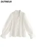 Blouses pour femmes printemps 2024 Blouse de style japonais Sweet Two-Way Bow Tops Micro Transparent Murffon Long Manched Twirt