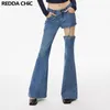 Frauen Jeans Reddachic Zwei-Wear-Frauen Low Taille Flare Hosen mit abnehmbaren Haken Blue Bell Bottoms Grunge Vintage Y2K Bootcut Hosen