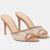 Slippers 2024 Spring and Summer Water Diamond Decoration Thin High Heel Mule Sandals Suitable for Womens Elegant and Unique Crystal Party Shoes Sliding S J240416