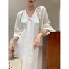 Casual Dresses Chinese Style V Neck Lantern Sleeved Long Dress 2024 Women Spring Summer Print Loose Midi Female Vestidos X1057