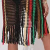 Dames badmode haak strand bikini tuniek vrouwen vest vice-net bad outfit hollow out fringe fringe gestripte cover-ups slyxy kwastje