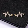 Studörhängen Simple 925 Silver Needle ECG Jump Heartbeat Inlaid Full Cubic Zircon for Women Girls Fashion Statement Bijoux