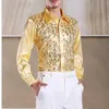 Camicie casual maschile luccicanti paillettes oro glitter camicia a maniche lunghe 2023 Nuova Fashion Nightclub Party Stage per Chemis Homme 240416