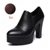 Dress Shoes Genuine Leather Deep Cut Single Woman Platform High Heels 2024 Winter Side Zipper Small Size