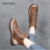 Casual Shoes Fashion Leather Women Flat 2024 Winter Women's Platform Boots Flats Ladies Obuv