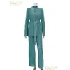 Dostyki damskie Plus w dużych rozmiarach Clacia Autumn Green Plisted Pants Set BodyCon Slit TROSUER SUITS Modna koronkowa Blazer z długim rękawem 2 P DH7Q2