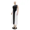 Casual Dresses Ladies Black And White Contrast Sleeveless O-neck Pleated Princess Dress European American Spring Elegant Office