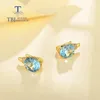 Dangle Ohrringe 11CT Topaz Ohrring 925 Sterling Silber Natürlicher Himmel Blau Konkave Shining Cut Classic Design Fine Schmuck für Frauen Geschenk