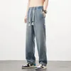 Marka Giyim Yüksek kaliteli yıldızlı gökyüzü doku kumaş erkek kot pantolon gevşek düz denim pantolon elastik bel çekme pantolonları 240408