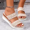 Slippers Sandals Women Ladies Summer Casual Colour Blocking Bohemian Style Weaving Thick Bottom Slope Heel Womens High