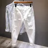 Jeans blancs hommes entièrement-correspondant Fashion Ripped Hole Slim Stretch Harem Pantal