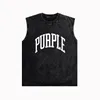 purple vest mens designer t shirt trendy brand mens tank tops ZJBPUR078B indented lettering made old printed vest ZJBPUR079 Solid color curved letters printed vest