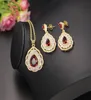 European and USA Selling Fashion Jewelry Sets Gold Color Red Stone Zirconia Necklace Earrings for Bridal6049055