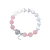 Braccialetti di collegamento Opal Crystal Zircone Moon Bracciale elastico per donne 2024 Banghi di moda coreana Charm Pink Jewelry Girl