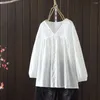 Blouses pour femmes esthétique 2024 Bohemian V Col Neck à manches longues Coton Shirts Top Boho Vêtements