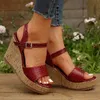 Sandals Thick sole ankle buckle wedge sandals for womens fashion PU leather platform sandals for womens summer anti slip ultra-high heels sandals J240416