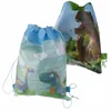 3D Impresso Carto Dinosaur Backpack Tema Decorate Nas tecidos Baldes de chá de chá de tração Bolsas de presente de aniversário Favors P0CJ#