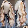Syntetyczne peruki 180 gęstość brazylijska podświetlona blondynka kolorowa karabina ludzka peruka fryzura fala ombre hd przezroczystą prostą koronkę z otk8t