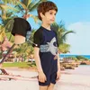 Kids Boys One Piece Quick Dry Swimwear Jumpsuit Short Sleeves Zippered Shorty Wetsuit Swimsuit Bathing Suit Surf Rashguard 240416